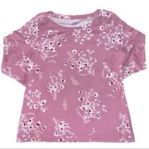 Croft & Barrow Mauve Floral Pattern 3/4 Sleeve Top
